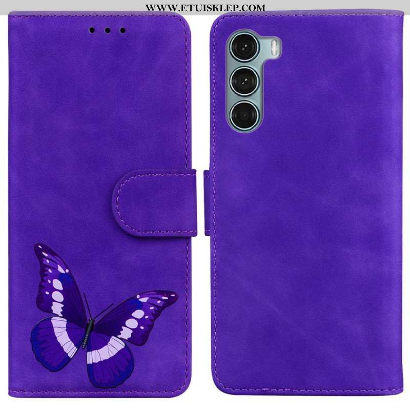 Etui Folio do Moto G200 5G Motyl Dotykający Skóry